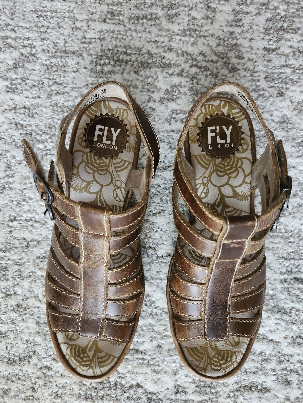 Fly London Women's Brown Leather Adjastable Wedge Sandals EU38 US7,5